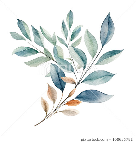 Watercolor leaves and branches illustration transparent background, PNG ,Generative AI 108635791
