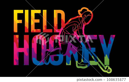 Field Hockey Font Design with Female Player Action Cartoon Graphic Vector 108635877