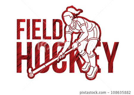 Field Hockey Font Design with Female Player Action Cartoon Graphic Vector Field Hockey Font Design with Female Player Action Cartoon Graphic Vector 108635882