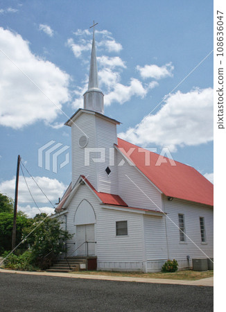 Small White Historical Church With Blue Sky on Summer Day Rural East Texas 108636047