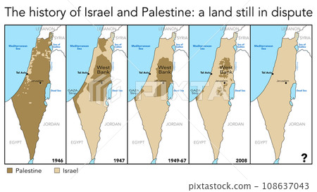The map of the history of the disputed land between Palestine and Israel The map of the history of the disputed land between Palestine and Israel 108637043
