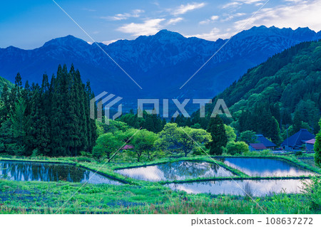 （長野縣）白馬村、青二村梯田和積雪纏綿的北阿爾卑斯山，下午 108637272