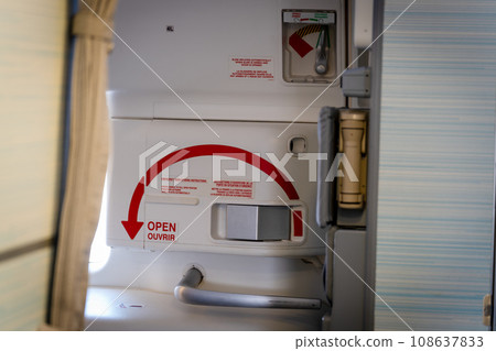 airplane emergency exit airplane emergency exit 108637833