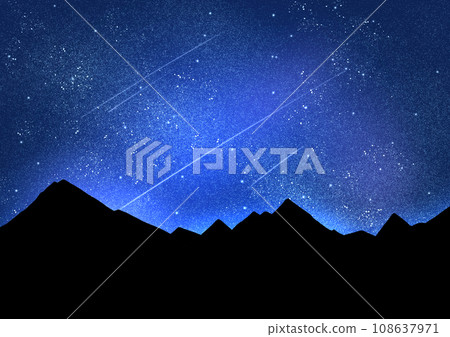 Milky Way, Meteor and Mountain - Stock Illustration