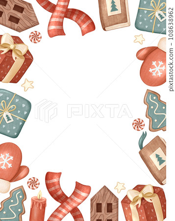 Merry Christmas and New Year frame on white. Winter holiday element for invitation, card 108638962