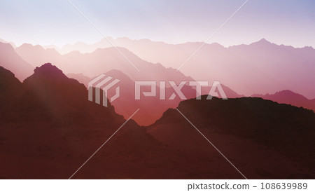 Mountainous terrain in vibrant pink shades. Abstract background. Futuristic landscape concept. 108639989