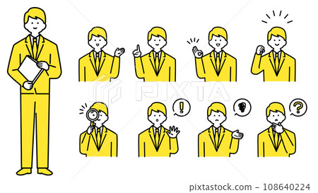 穿著西裝的年輕人，上半身和臉部表情變化 108640224