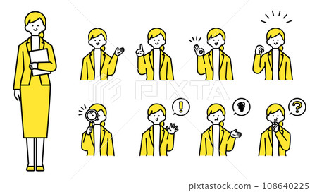 身穿西裝、上半身和臉部表情變化的老婦人 108640225