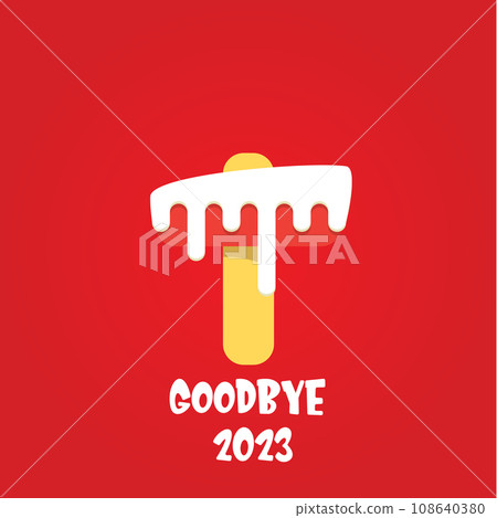 vector goodbye 2023 hello 2024 year vector concept illustration with melt ice cream isolated on red background. End of the 2023 year background or poster 108640380