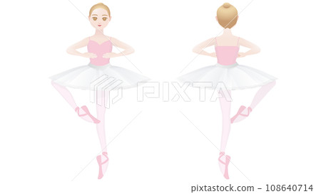 舞者插圖_芭蕾舞者練習旋轉的前後視圖集 108640714