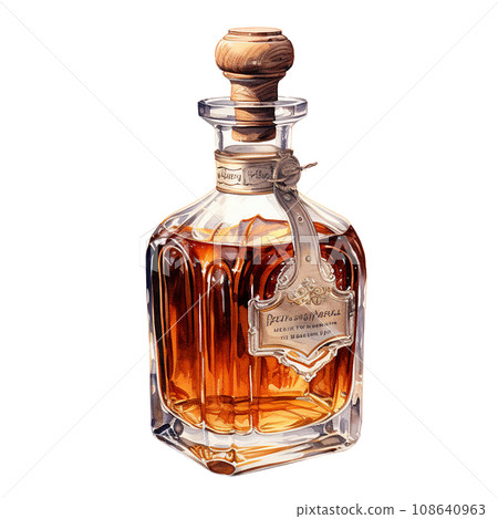 bottle with whiskey, cognac. vintage watercolor illustration with alcohol 108640963