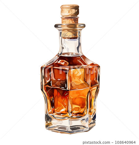 bottle with whiskey, cognac. vintage watercolor illustration with alcohol 108640964