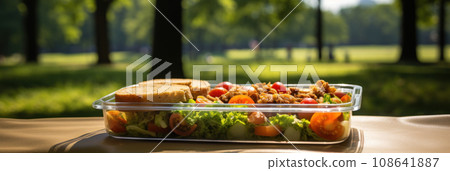 Lunchbox against the backdrop of the park Lunchbox against the backdrop of the park 108641887