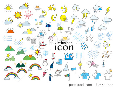 Colorful and cute weather icon set Colorful and cute weather icon set 108642228