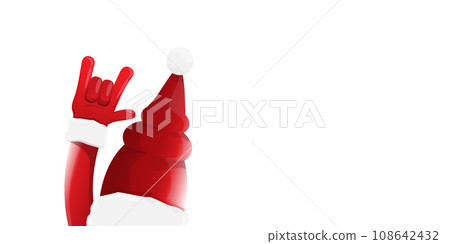 Merry christmas horizontal banner with Santa Claus rock n roll style and santa red hat isolated on white background. Merry Christmas hipster Rock n roll party poster or flyer design template. Merry christmas horizontal banner with Santa Claus rock n roll style and santa red hat isolated on white background. Merry Christmas hipster Rock n roll party poster or flyer design template. 108642432