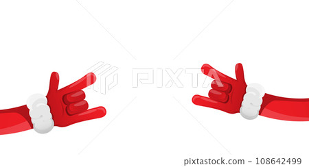 Merry christmas horizontal banner with Santa Claus rock n roll style and santa red hat isolated on white background. Merry Christmas hipster Rock n roll party poster or flyer design template. 108642499