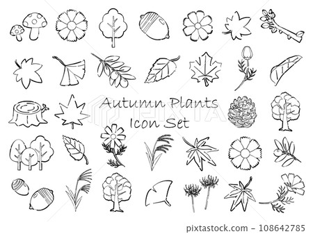 Autumn plant icon set line drawing transparent background Autumn plant icon set line drawing transparent background 108642785