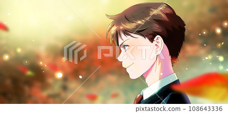 簡介學生或工人插畫背景與秋葉，留有可用空間 108643336