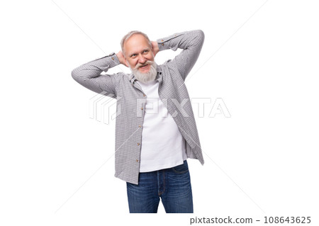 nice kind pensioner man with beard and big gray mustache looks healthy 108643625