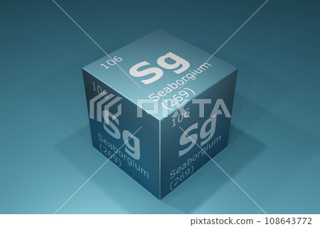 Seaborgium, 3D rendering of symbols of the elements of the periodic table, atomic number, atomic weight, name and symbol. Education, science and technology. 3D illustration Seaborgium, 3D rendering of symbols of the elements of the periodic table, atomic number, atomic weight, name and symbol. Education, science and technology. 3D illustration 108643772