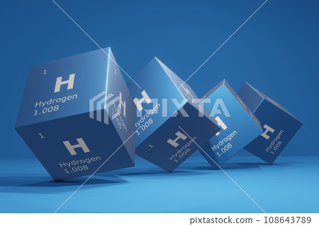 3D rendering of hydrogen, chemical element of the periodic table. Education, science and technology background. 3D illustration 108643789