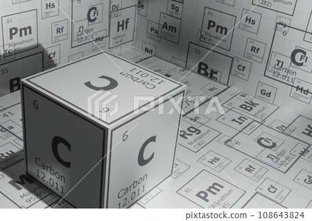 3d background of the elements of the periodic table, carbon, background for education, science, technology and engineering 108643824