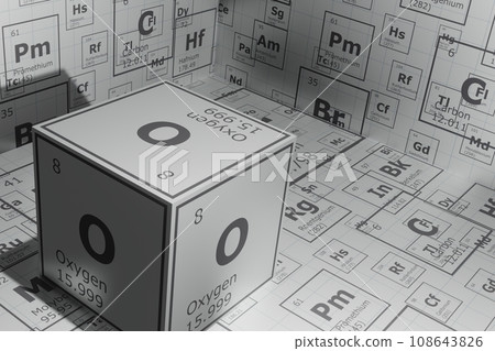 3d background of the elements of the periodic table, oxygen, background for education, science, technology and engineering 108643826