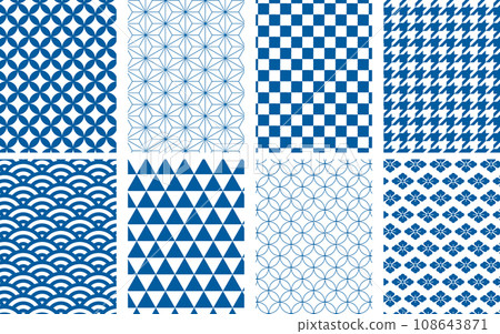 Blue Japanese pattern set Blue Japanese pattern set 108643871