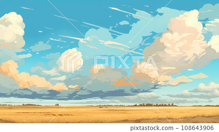 手绘卡通唯美的天空云彩风景插画背景 108643906
