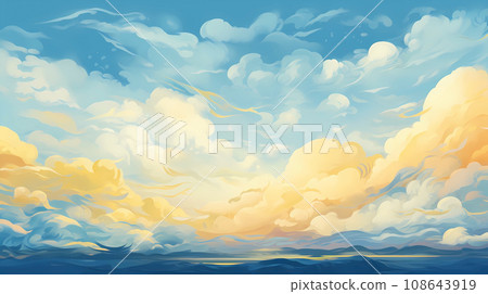 手绘卡通唯美的天空云彩风景插画背景 108643919