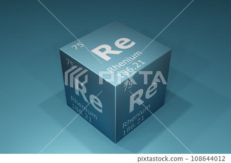 Rhenium, 3D rendering of symbols of the elements of the periodic table, atomic number, atomic weight, name and symbol. Education, science and technology. 3D illustration Rhenium, 3D rendering of symbols of the elements of the periodic table, atomic number, atomic weight, name and symbol. Education, science and technology. 3D illustration 108644012