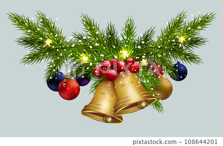 Element of Christmas composition, isolated garland with bells with stars and snowflakes 108644201