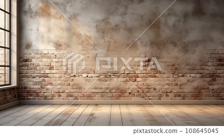 Brick loft wall background grey floor and light from window. 108645045