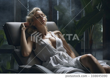 Portrait of calm happy smiling free woman with closed eyes enjoys a beautiful moment life. Portrait of calm happy smiling free woman with closed eyes enjoys a beautiful moment life. 108645090