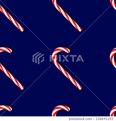 Christmas candy cane 3D render blue background. Saint Nicholas Day lollipop caramel stick Festive ornaments decoration. Christmas candy cane 3D render blue background. Saint Nicholas Day lollipop caramel stick Festive ornaments decoration. 108645293