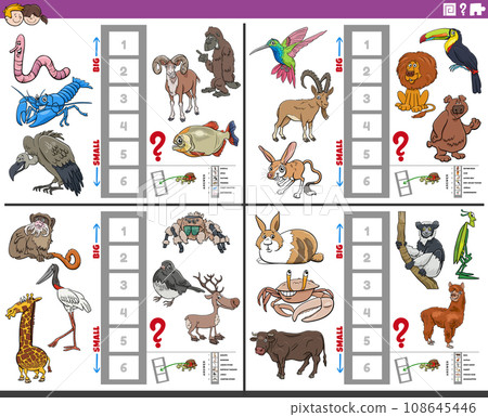 educational games set with big and small cartoon animals 108645446