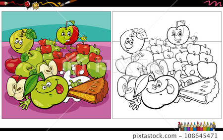 cartoon green and red apples and apple pie coloring page cartoon green and red apples and apple pie coloring page 108645471