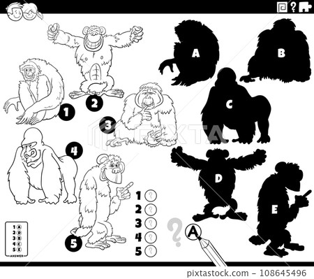 shadows game with cartoon apes characters coloring page 108645496