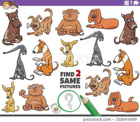 find two same cartoon dog characters educational game 108645499