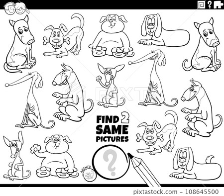 find two same cartoon dogs game coloring page 108645500