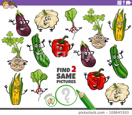 find two same cartoon vegetables educational activity 108645503