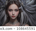 Portrait of a beautiful woman wearing a long wig. Model style (AI illustration) 108645591