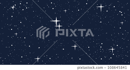 Seamless pattern of twinkling stars on a black background. Sketch style. 108645841