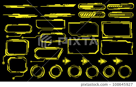 Yellow line cyber interface elements holographic on black design ultramodern futuristic vector Yellow line cyber interface elements holographic on black design ultramodern futuristic vector 108645927