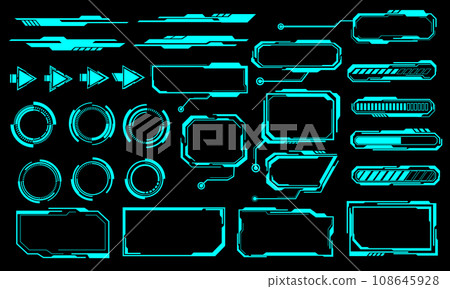 Blue line cyber interface elements holographic on black design ultramodern futuristic vector Blue line cyber interface elements holographic on black design ultramodern futuristic vector 108645928