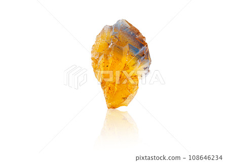 Macro mineral stone Fluorite yellow and blue color on a white background Macro mineral stone Fluorite yellow and blue color on a white background 108646234
