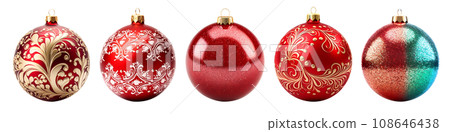 Red Christmas Balls Realistic 3D Style Set Red Christmas Balls Realistic 3D Style Set 108646438