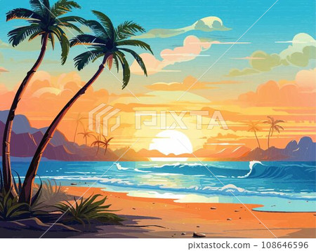 Beach with palm trees 108646596