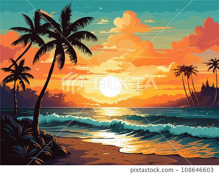 有棕櫚樹的海景 有棕櫚樹的海景 108646603
