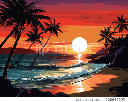 棕櫚樹和大海的日落 108646605